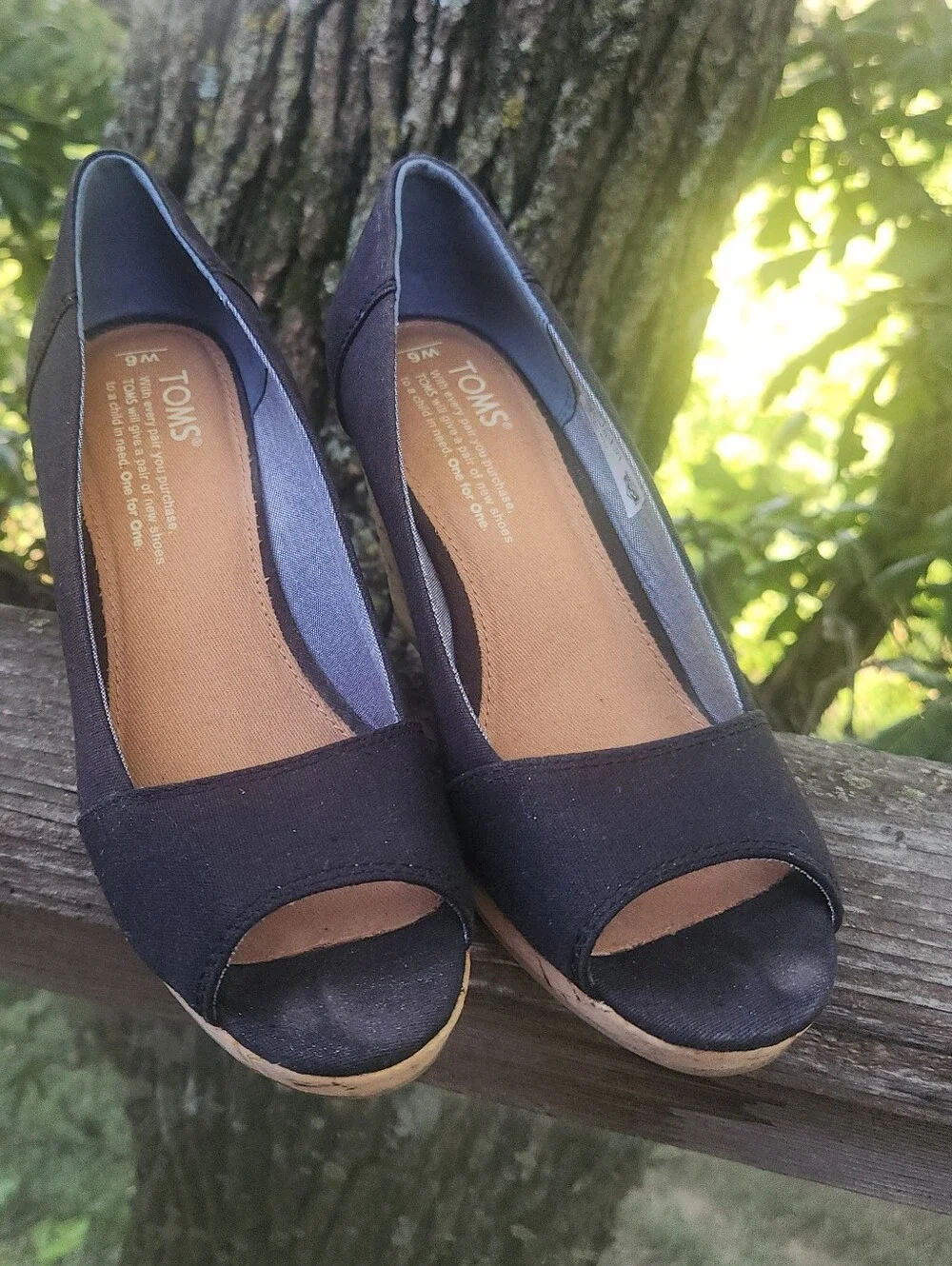 TOMS Black Open-Toe Wedge Espadrilles